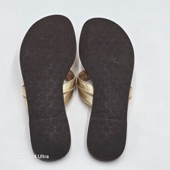 Lilly Pulitzer Thong Flat Sandals Gold Metallic Leather Flip Flops Women's 6.5M - Picture 8 of 9